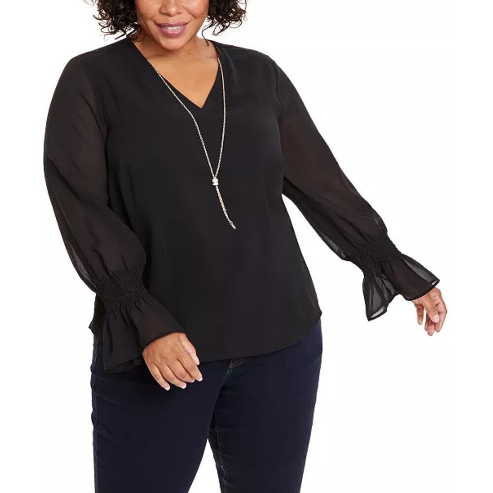 JM COLLECTION Plus Size Smocked-Sleeve Necklace Top‎ Size 
2X